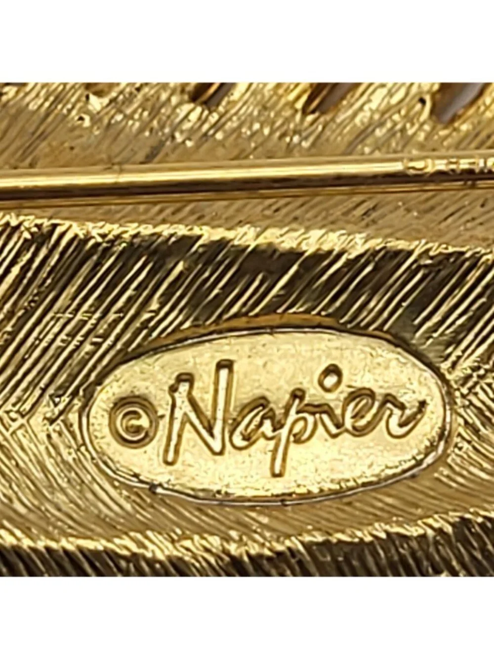 Vintage Signed Napier Brooch Leaf Feather Faux Pearls Goldtone elegant bridal